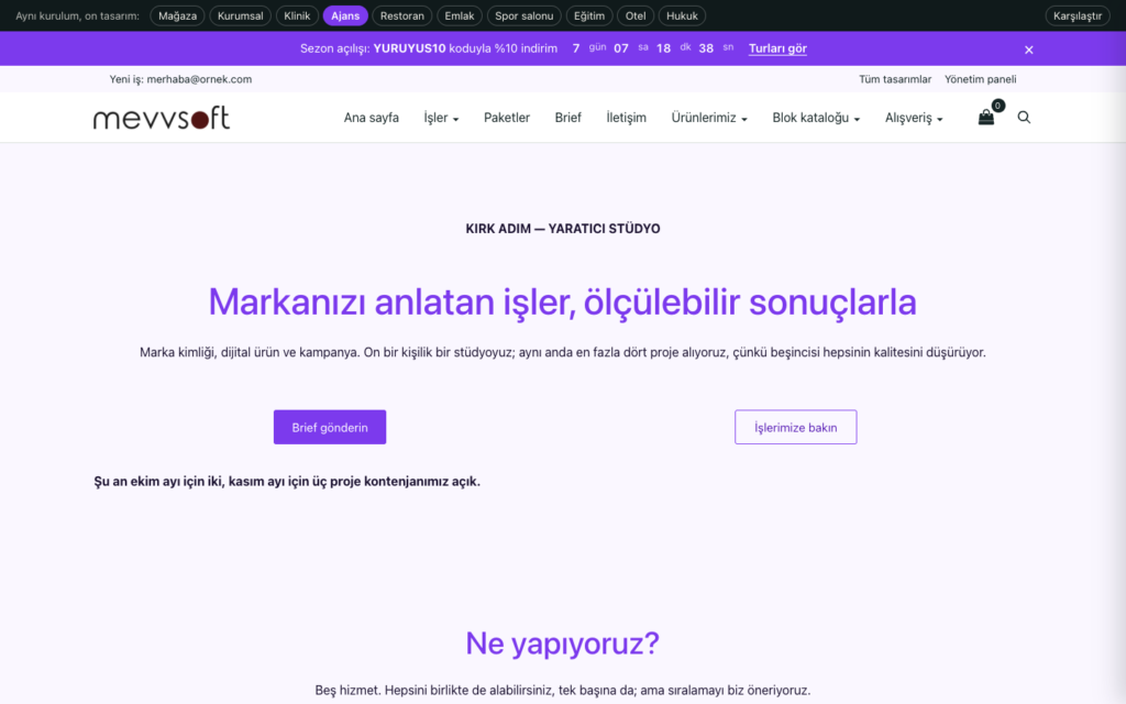 Ajans tasarımının açılış sayfası