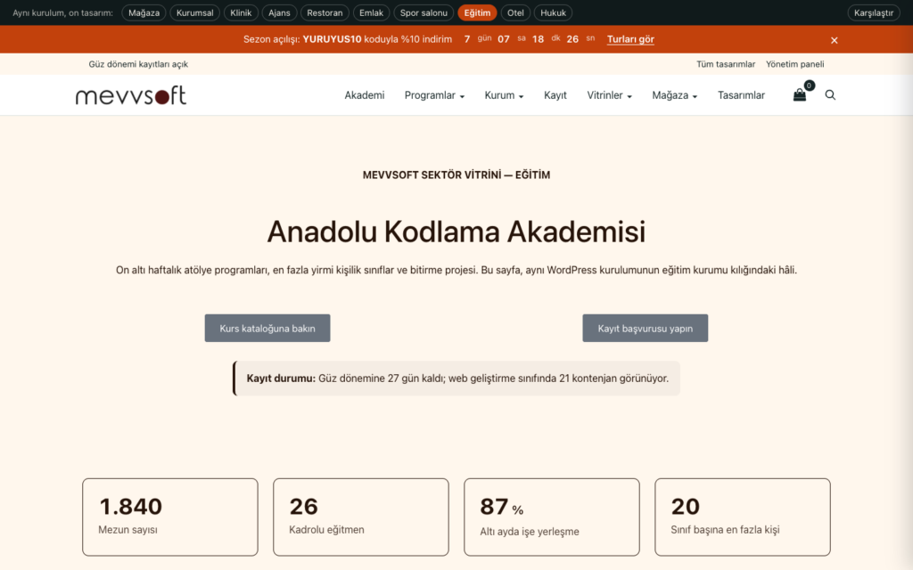 Eğitim tasarımının açılış sayfası