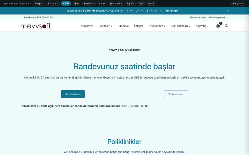 Klinik tasarımının açılış sayfası