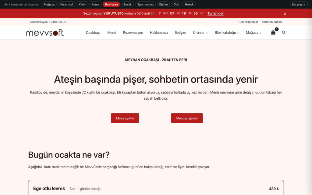 Restoran tasarımının açılış sayfası